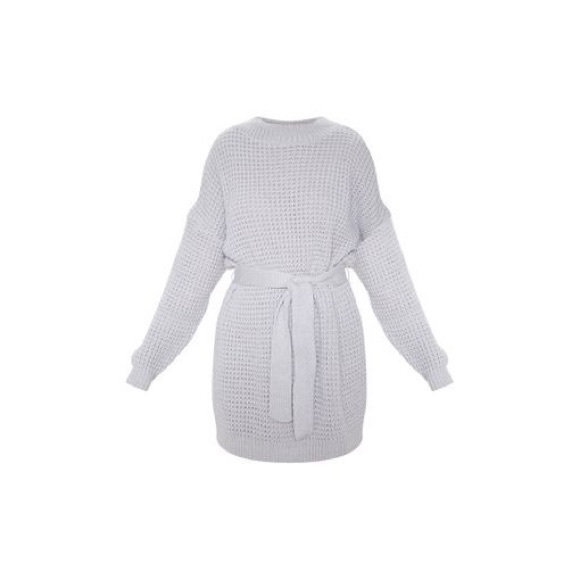 Light Grey Soft Touch Belted Knitted Jumper Dress - Picture 4 of 4